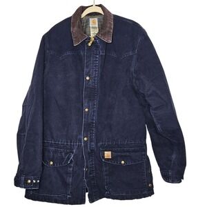 Carhartt Vintage 2003 Blue Chore Jacket L Tall Blanket Lined Corduroy Barn Ranch